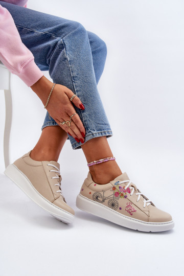 Women's Leather Sneakers Zazoo 024/TAMARA Beige 2