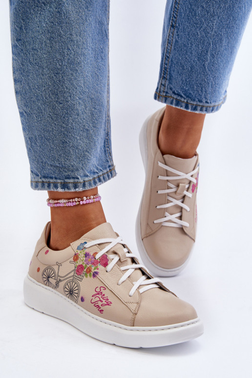Women's Leather Sneakers Zazoo 024/TAMARA Beige