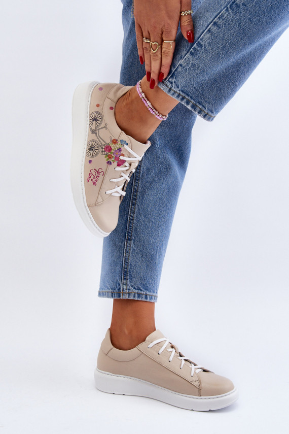 Women's Leather Sneakers Zazoo 024/TAMARA Beige