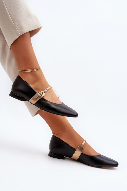 Women's Leather Ballerina Flats Laura Messi 2774 Black