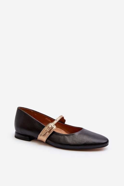 Women's Leather Ballerina Flats Laura Messi 2774 Black