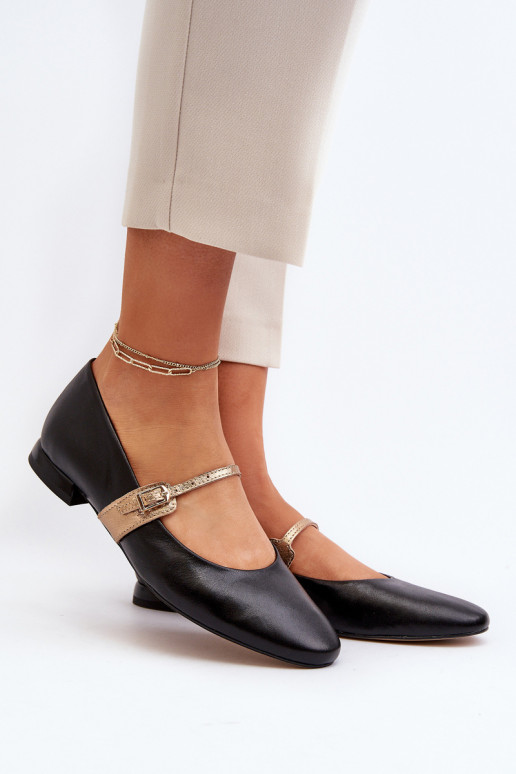 Women's Leather Ballerina Flats Laura Messi 2774 Black