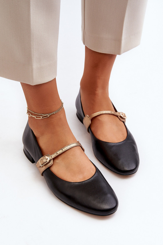 Women's Leather Ballerina Flats Laura Messi 2774 Black