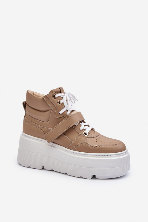 Zazoo 3450 Women's Leather Sneakers Beige