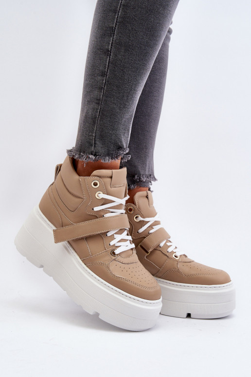 Zazoo 3450 Women's Leather Sneakers Beige