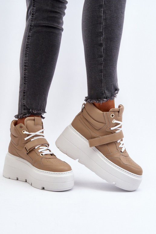 Zazoo 3450 Women's Leather Sneakers Beige