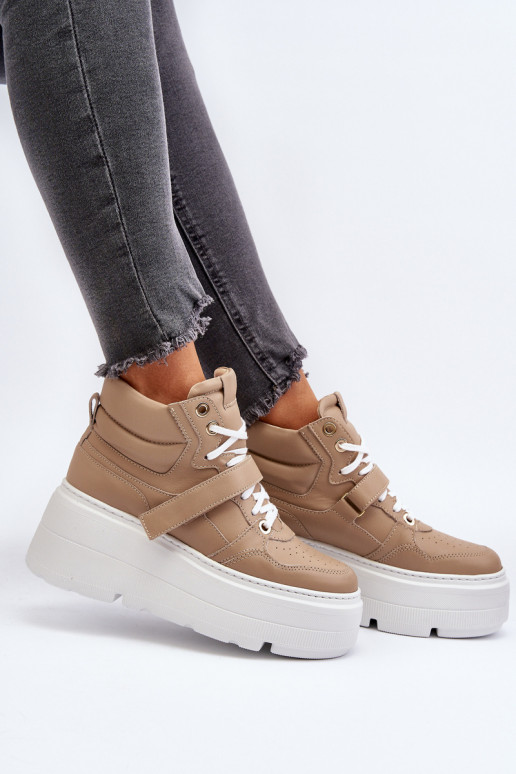 Zazoo 3450 Women's Leather Sneakers Beige