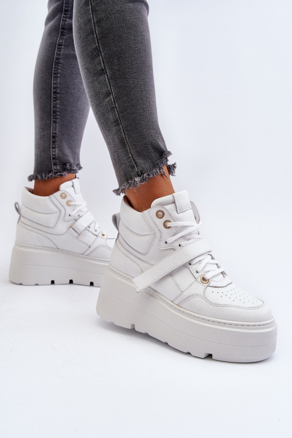 White Women's Leather Sneakers Zazoo 3450