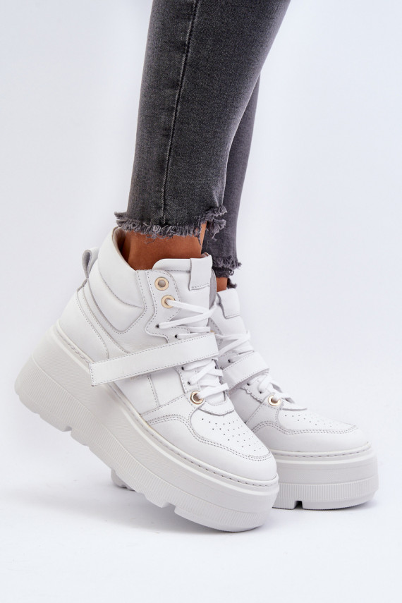White Women's Leather Sneakers Zazoo 3450