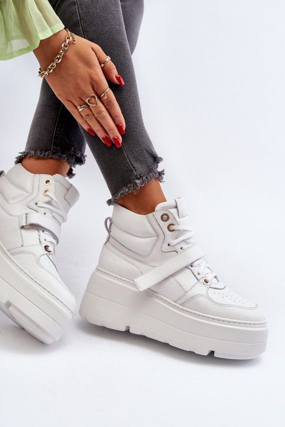 White Women's Leather Sneakers Zazoo 3450