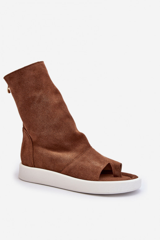 Brown Women's Suede Sandals with Upper Zazoo 3441