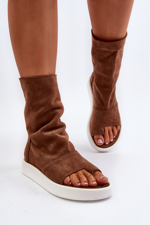 Brown Women's Suede Sandals with Upper Zazoo 3441