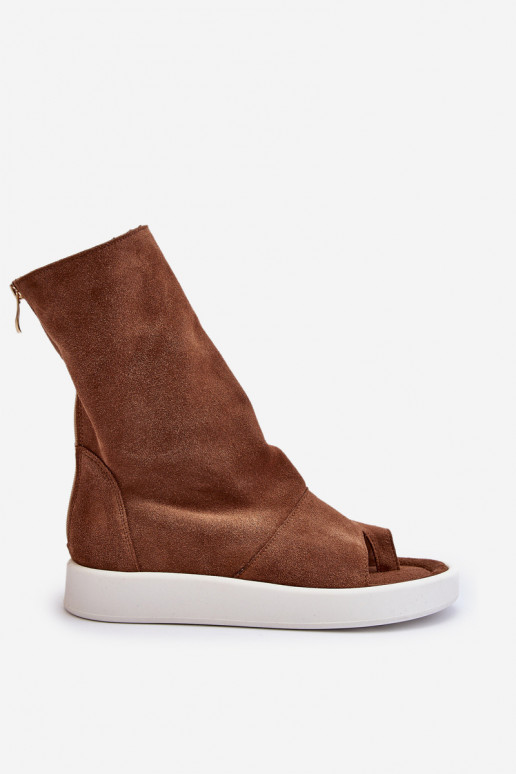 Brown Women's Suede Sandals with Upper Zazoo 3441