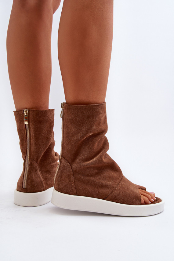 Brown Women's Suede Sandals with Upper Zazoo 3441