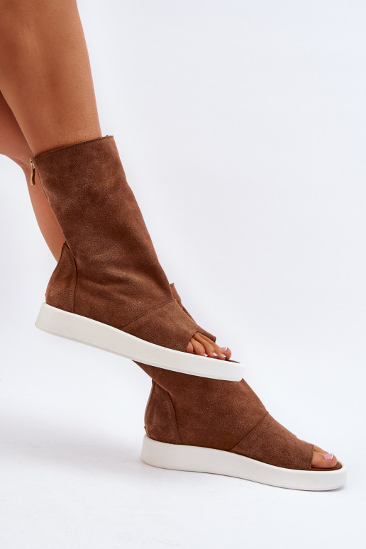 Brown Women's Suede Sandals with Upper Zazoo 3441