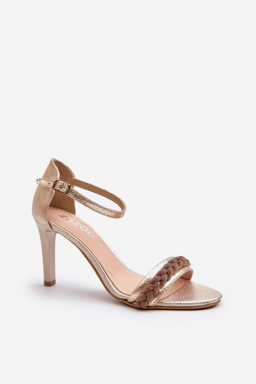 Zazoo 3328/2 Women's Leather Sandals with Stiletto Heel Gold