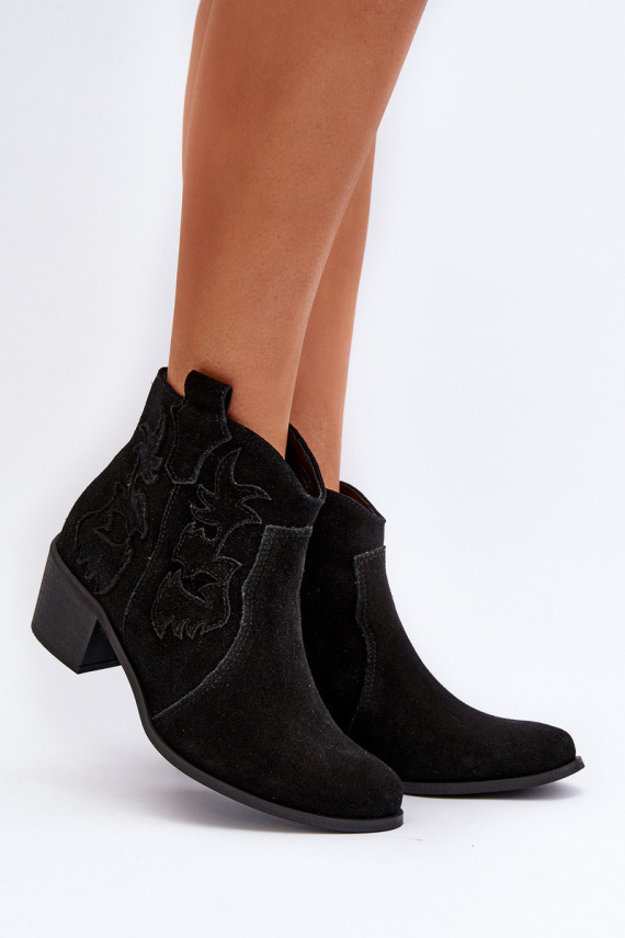 Zazoo 3426 Women's Suede Cowboy Boots Black