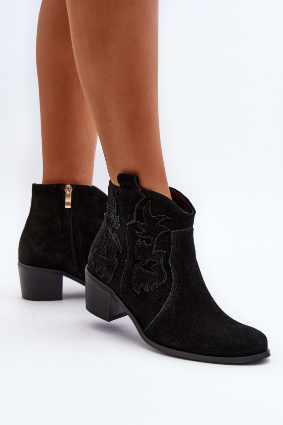 Zazoo 3426 Women's Suede Cowboy Boots Black