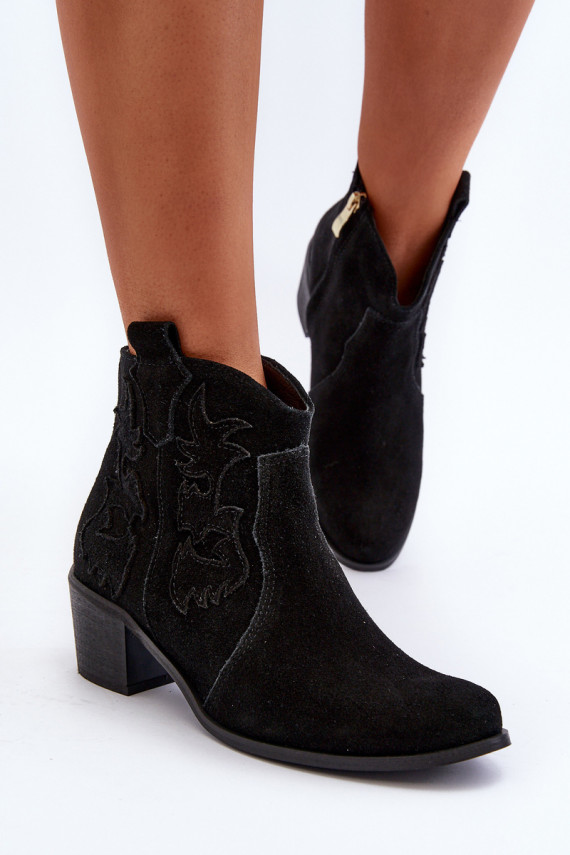 Zazoo 3426 Women's Suede Cowboy Boots Black