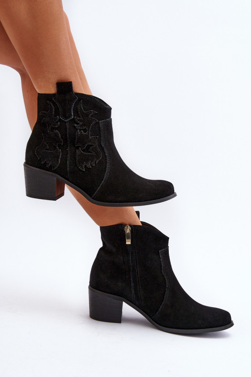 Zazoo 3426 Women's Suede Cowboy Boots Black