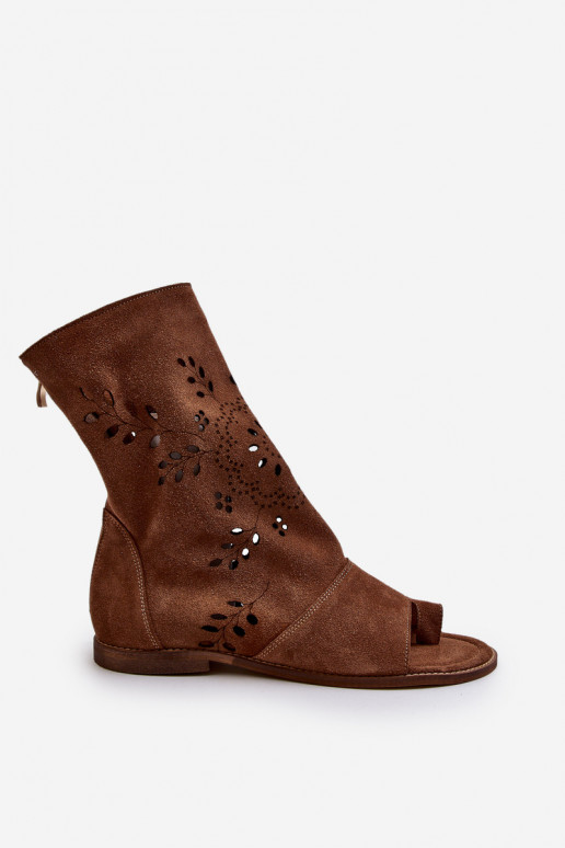 Zazoo 3437 Women's Suede Sandals With Shaft Zipper Brown