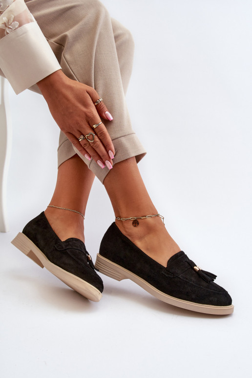 Black Women's Suede Moccasins with Flat Heel Zazoo 3420