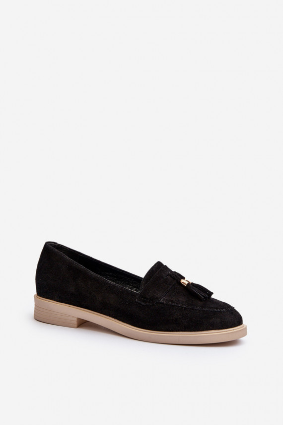 Black Women's Suede Moccasins with Flat Heel Zazoo 3420