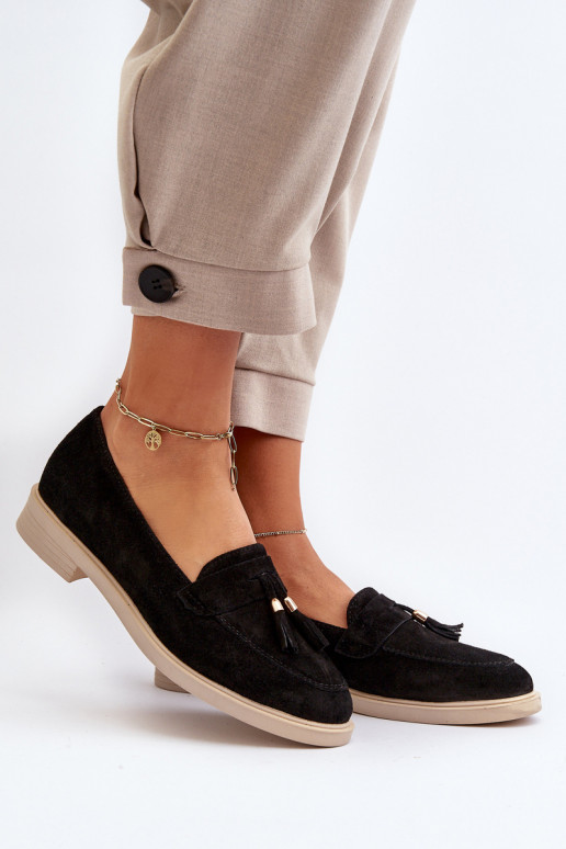 Black Women's Suede Moccasins with Flat Heel Zazoo 3420