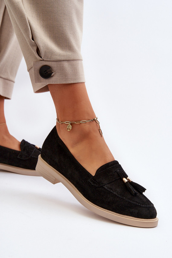 Black Women's Suede Moccasins with Flat Heel Zazoo 3420