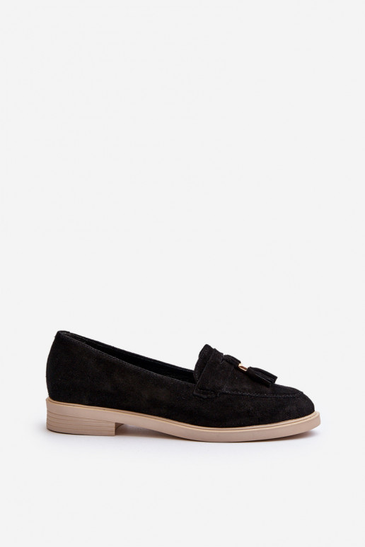 Black Women's Suede Moccasins with Flat Heel Zazoo 3420