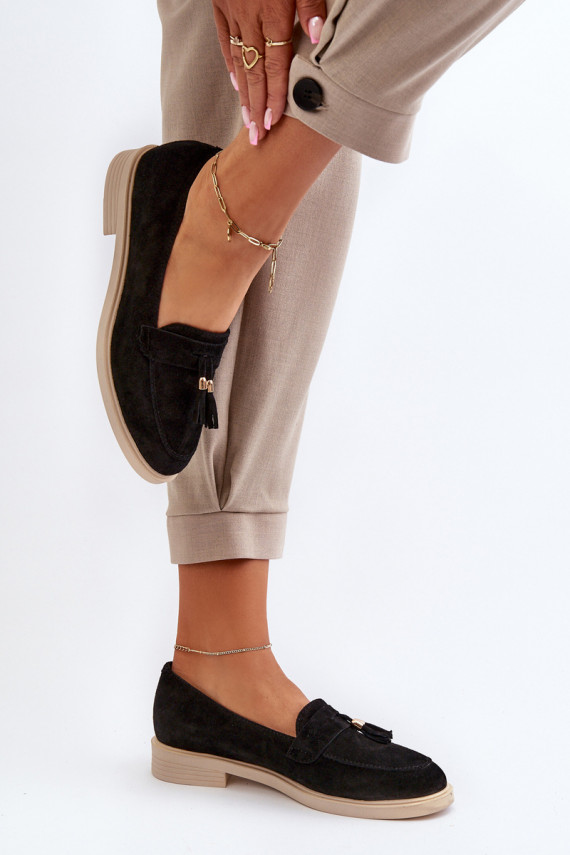 Black Women's Suede Moccasins with Flat Heel Zazoo 3420