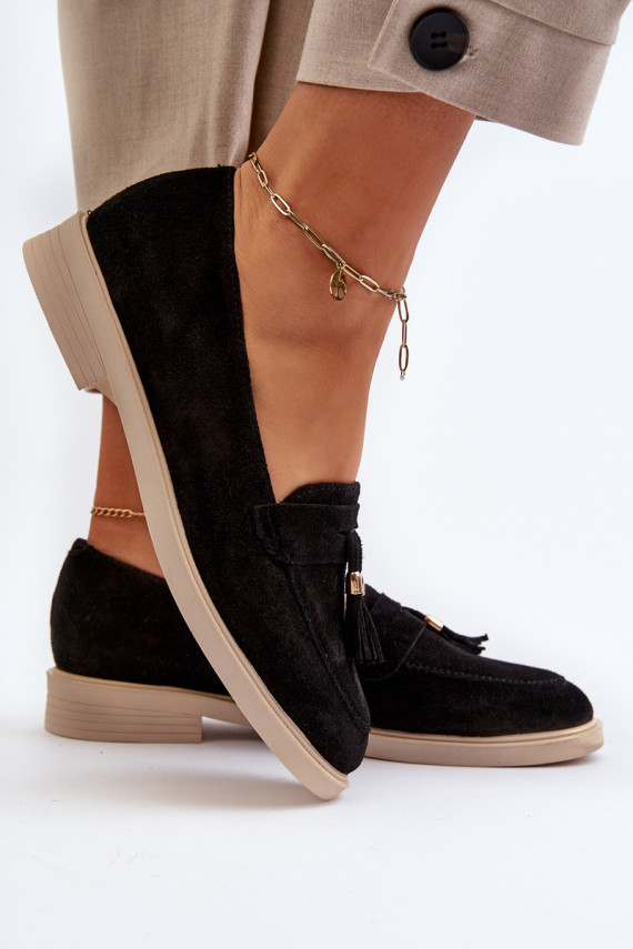 Black Women's Suede Moccasins with Flat Heel Zazoo 3420