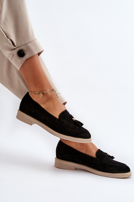 Black Women's Suede Moccasins with Flat Heel Zazoo 3420