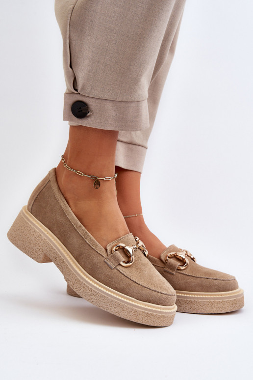 Zazoo 3429 Suede Women's Moccasins With Decoration Beige