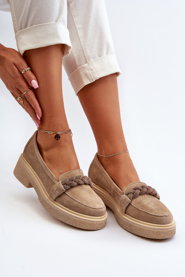 Women's Suede Moccasins with Decoration Beige Zazoo 3429/W 2
