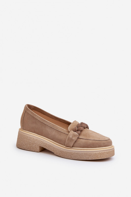 Women's Suede Moccasins with Decoration Beige Zazoo 3429/W