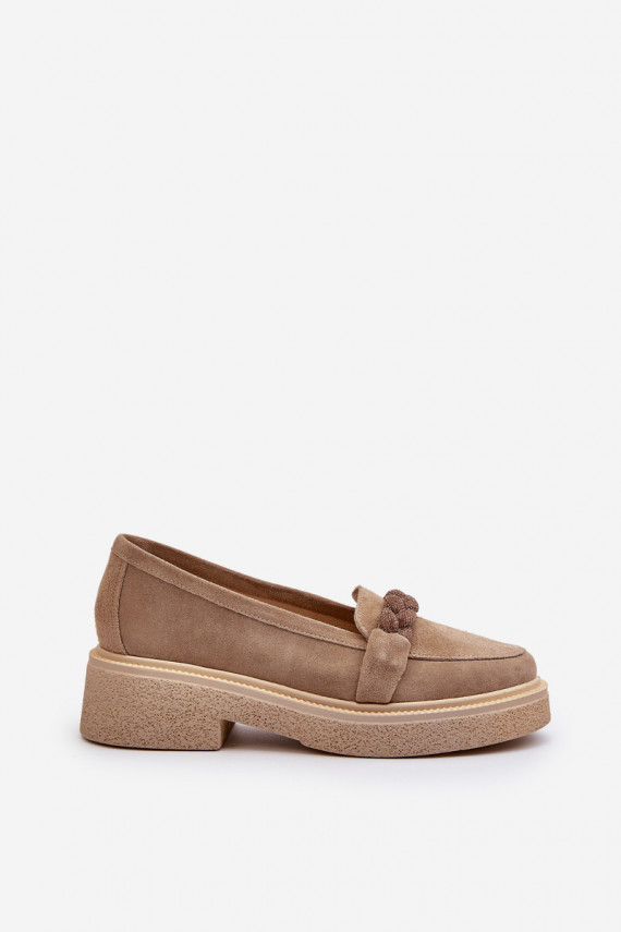 Women's Suede Moccasins with Decoration Beige Zazoo 3429/W