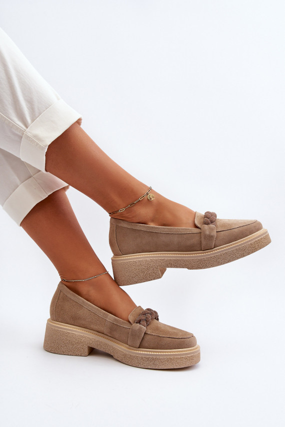 Women's Suede Moccasins with Decoration Beige Zazoo 3429/W