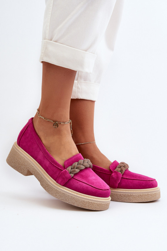 Zazoo 3429/W Women's Suede Moccasins with Decoration Fuchsia