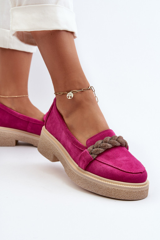 Zazoo 3429/W Women's Suede Moccasins with Decoration Fuchsia