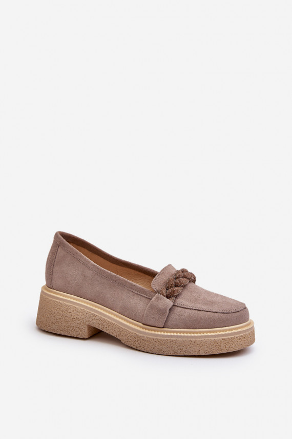 Women's Suede Moccasins with Decoration Cappuccino Zazoo 3429/W