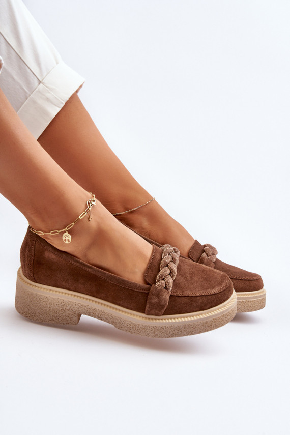 Zazoo 3429/W Women's Suede Moccasins With Decoration Brown