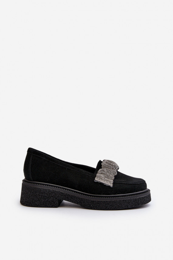 Zazoo 3419 Women's Suede Moccasins with Decorative Strap Black