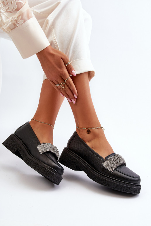 Women's Leather Loafers with Decorative Strap Zazoo 3419 Black