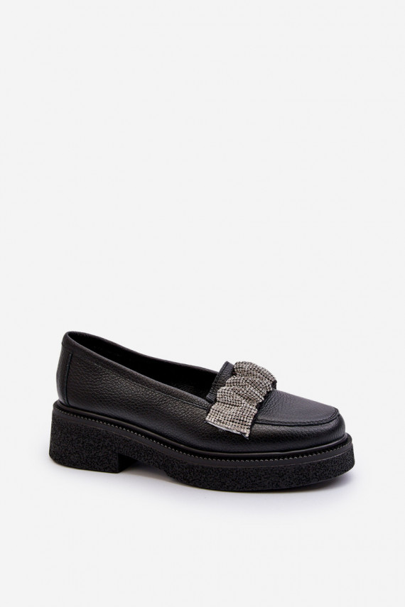 Women's Leather Loafers with Decorative Strap Zazoo 3419 Black