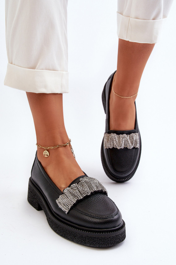 Women's Leather Loafers with Decorative Strap Zazoo 3419 Black