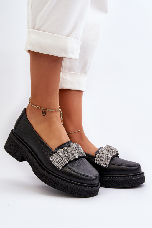 Women's Leather Loafers with Decorative Strap Zazoo 3419 Black