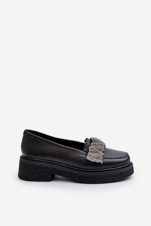 Women's Leather Loafers with Decorative Strap Zazoo 3419 Black