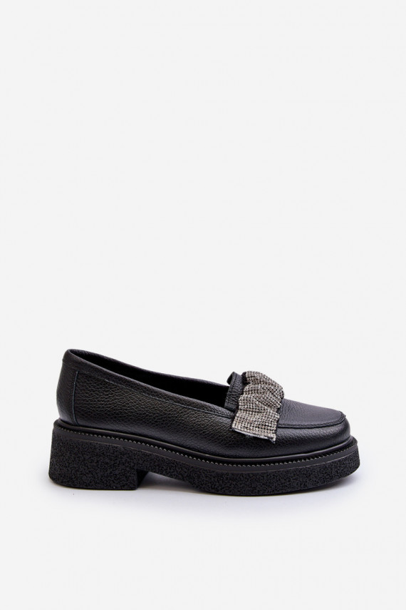 Women's Leather Loafers with Decorative Strap Zazoo 3419 Black