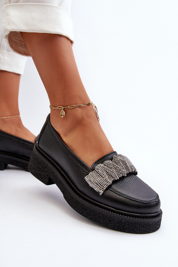 Women's Leather Loafers with Decorative Strap Zazoo 3419 Black